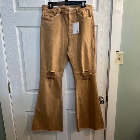 Vervet Denim - Vervet Bella High-rise Flare Size 32 Tan Women's Jeans Los Angeles Distress NWT